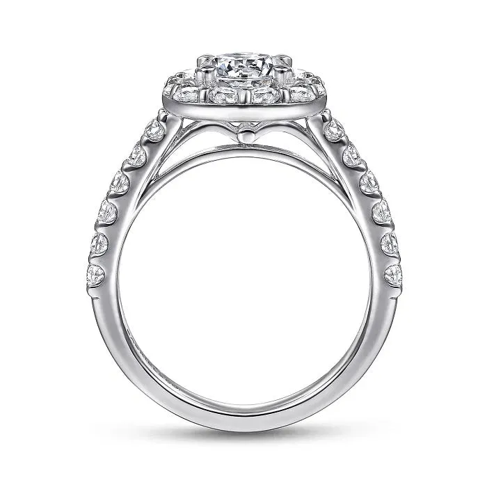 Skylar - 14K White Gold Cushion Halo Round Diamond Engagement Ring