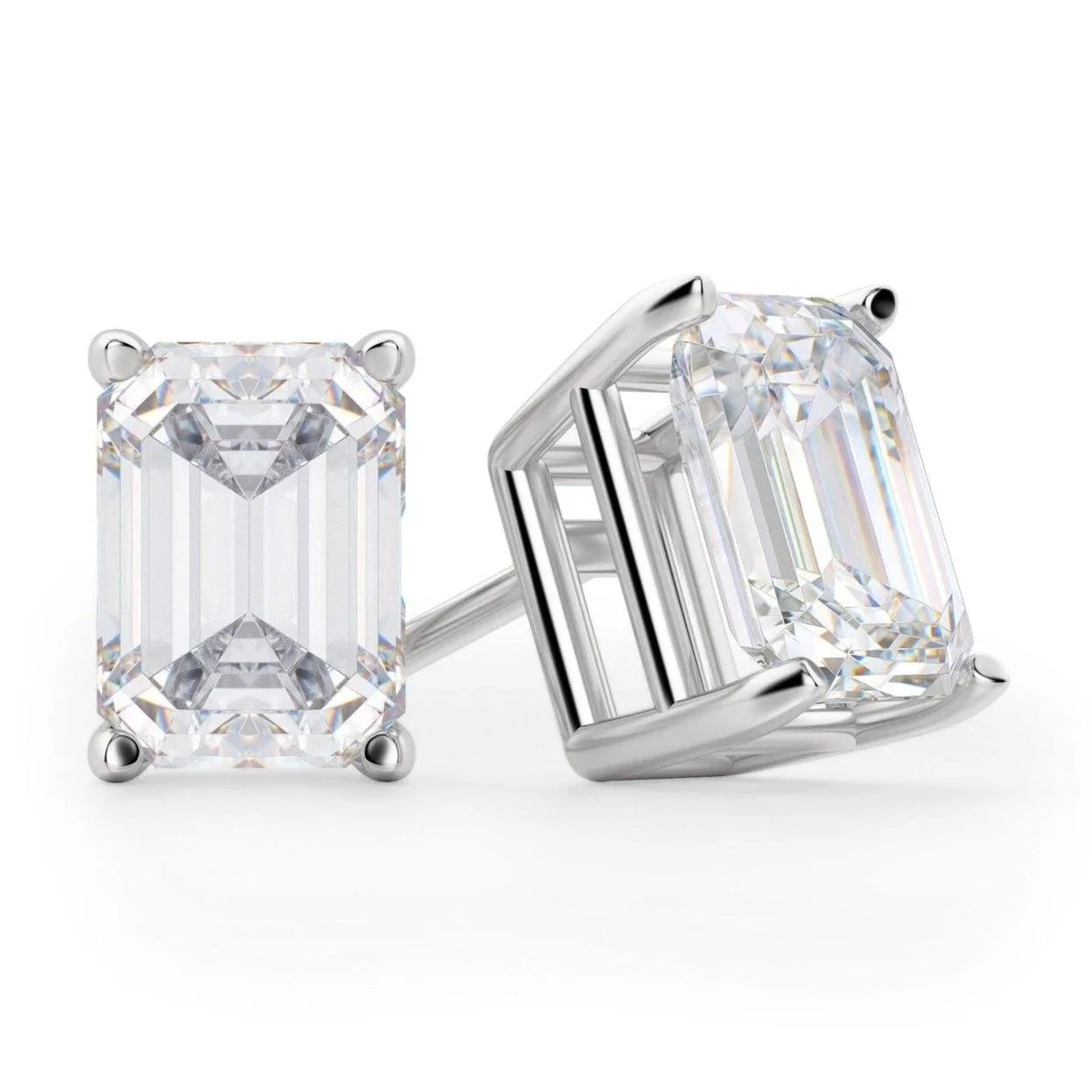 Solid Sterling Silver Emerald Cut Studs