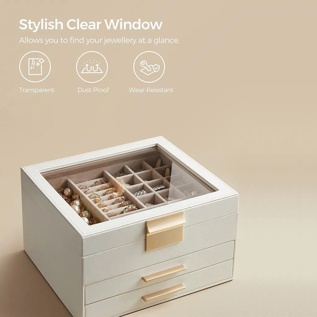 SONGMICS Jewelry Box 3-Layer with 2 Drawers Cloud White