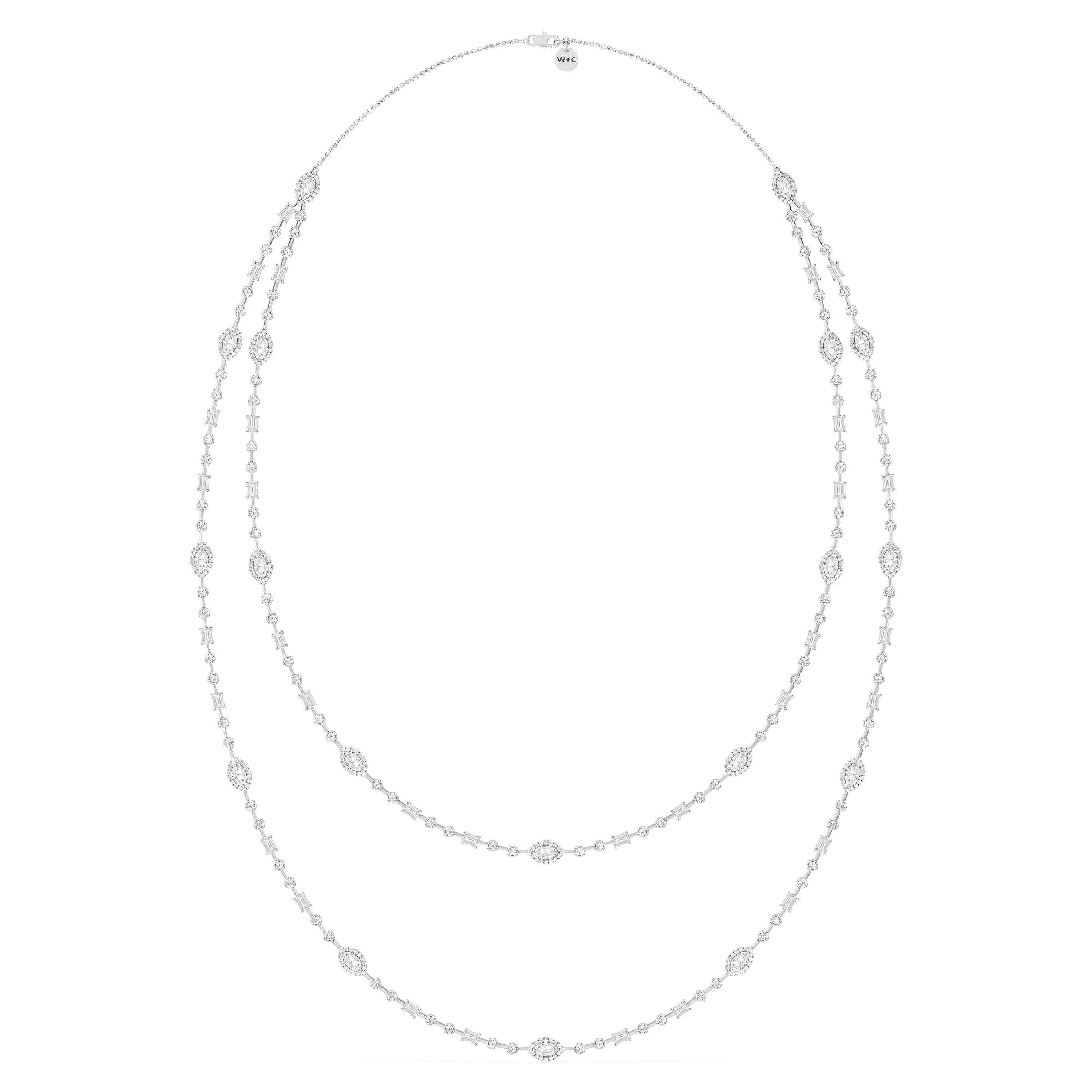 Statement Opera Two Row Multi Shape Halo Diamond Station Necklace