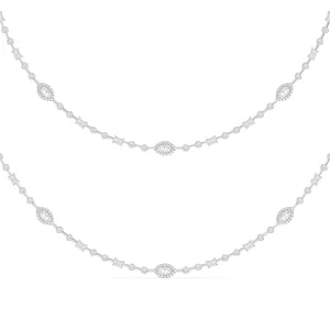 Statement Opera Two Row Multi Shape Halo Diamond Station Necklace