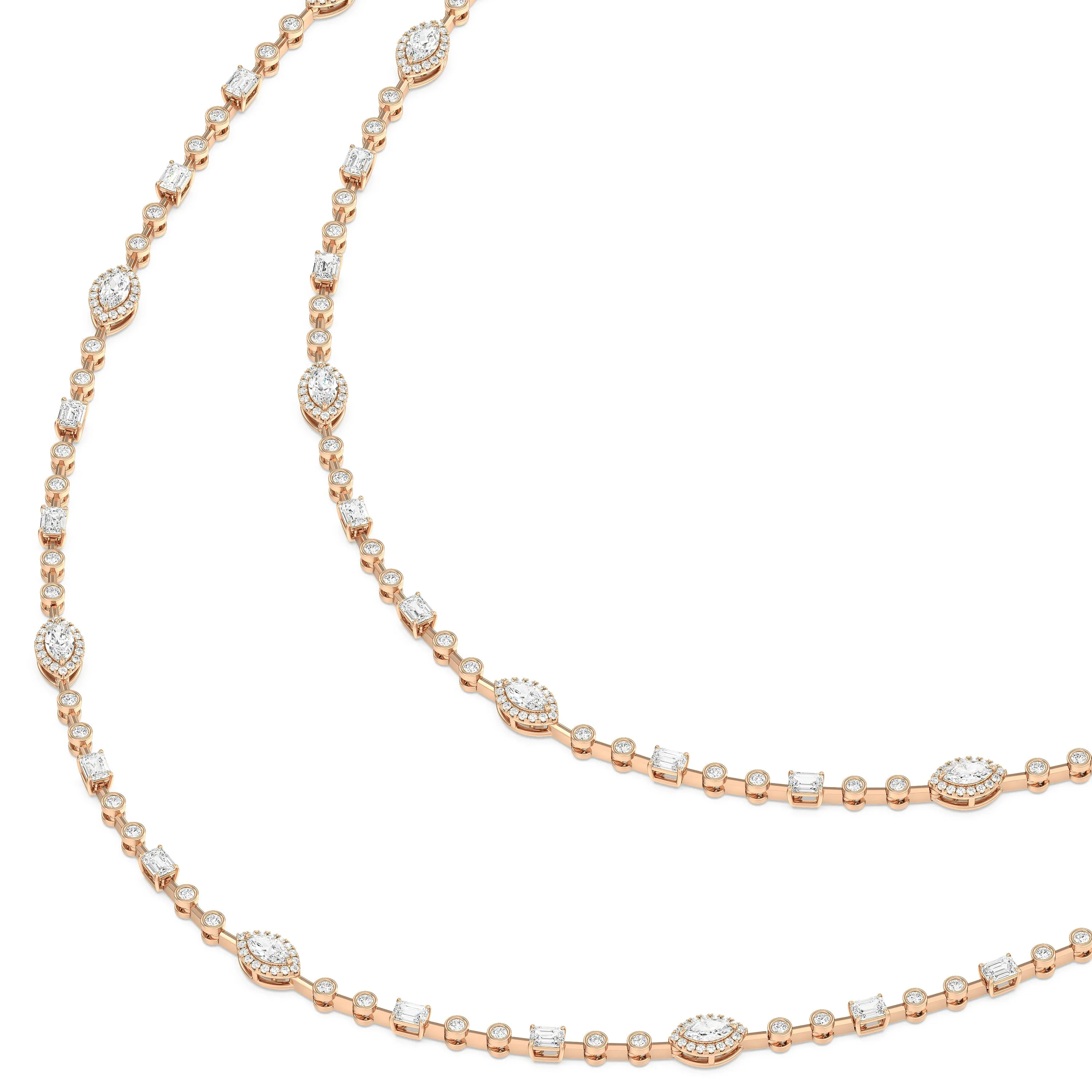Statement Opera Two Row Multi Shape Halo Diamond Station Necklace