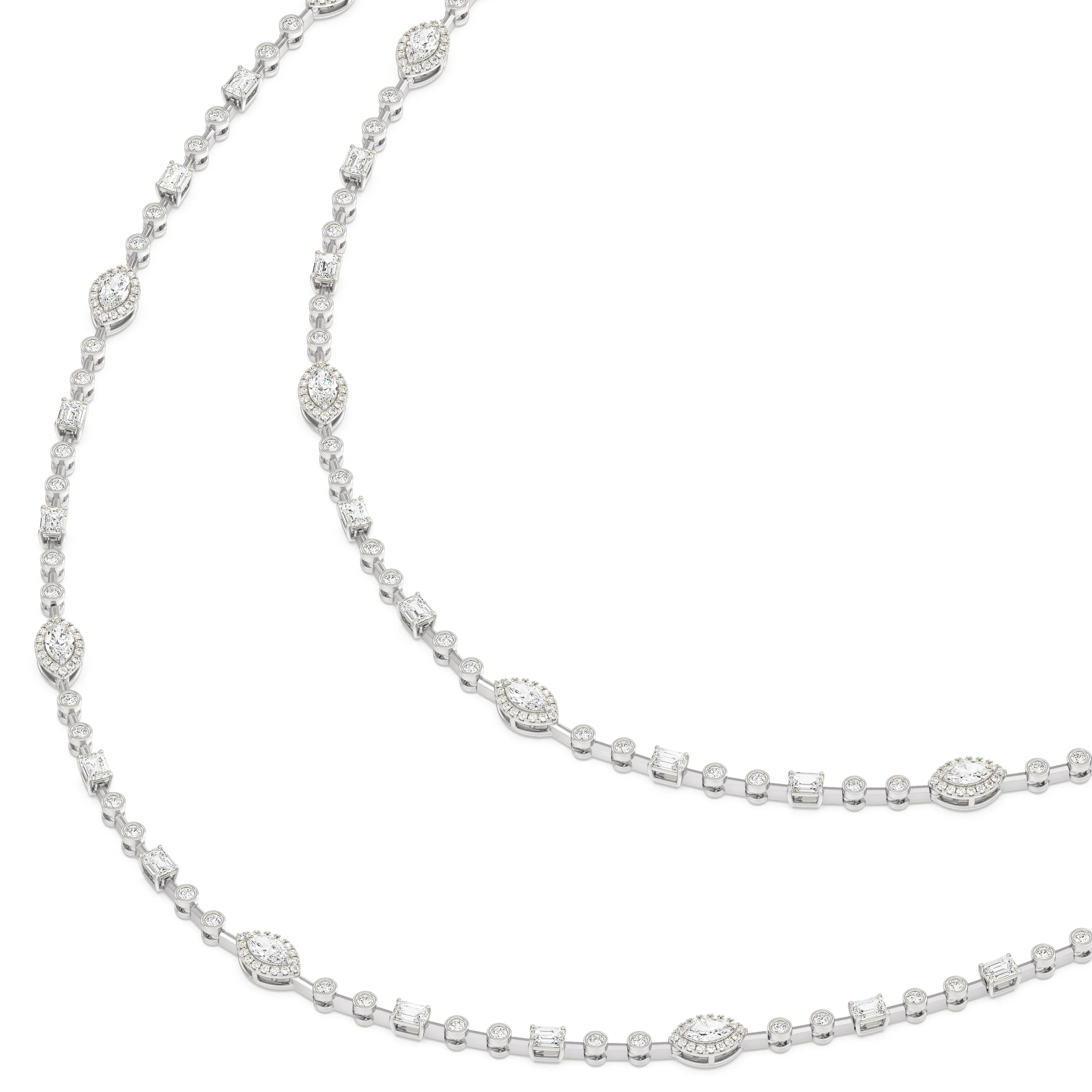 Statement Opera Two Row Multi Shape Halo Diamond Station Necklace