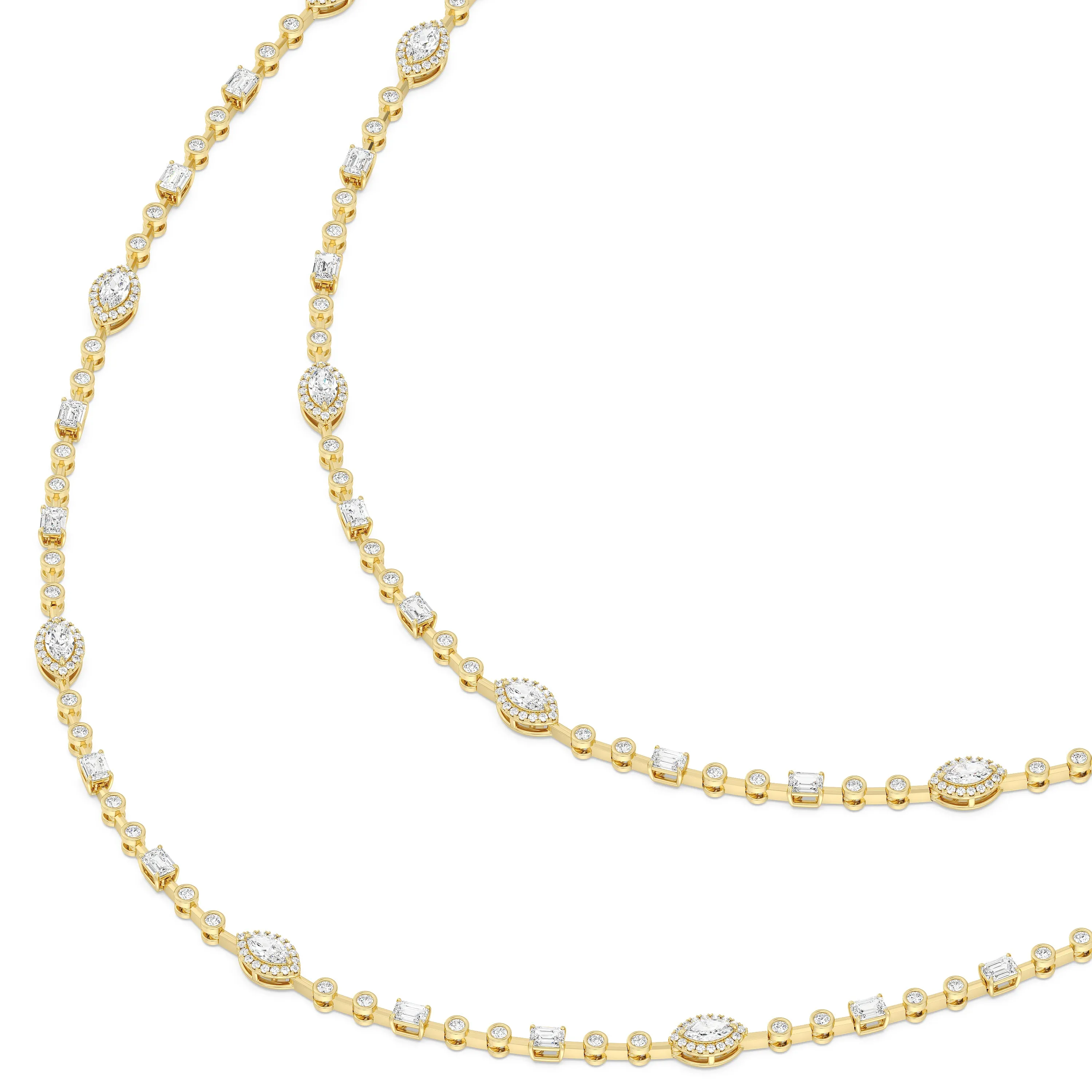 Statement Opera Two Row Multi Shape Halo Diamond Station Necklace