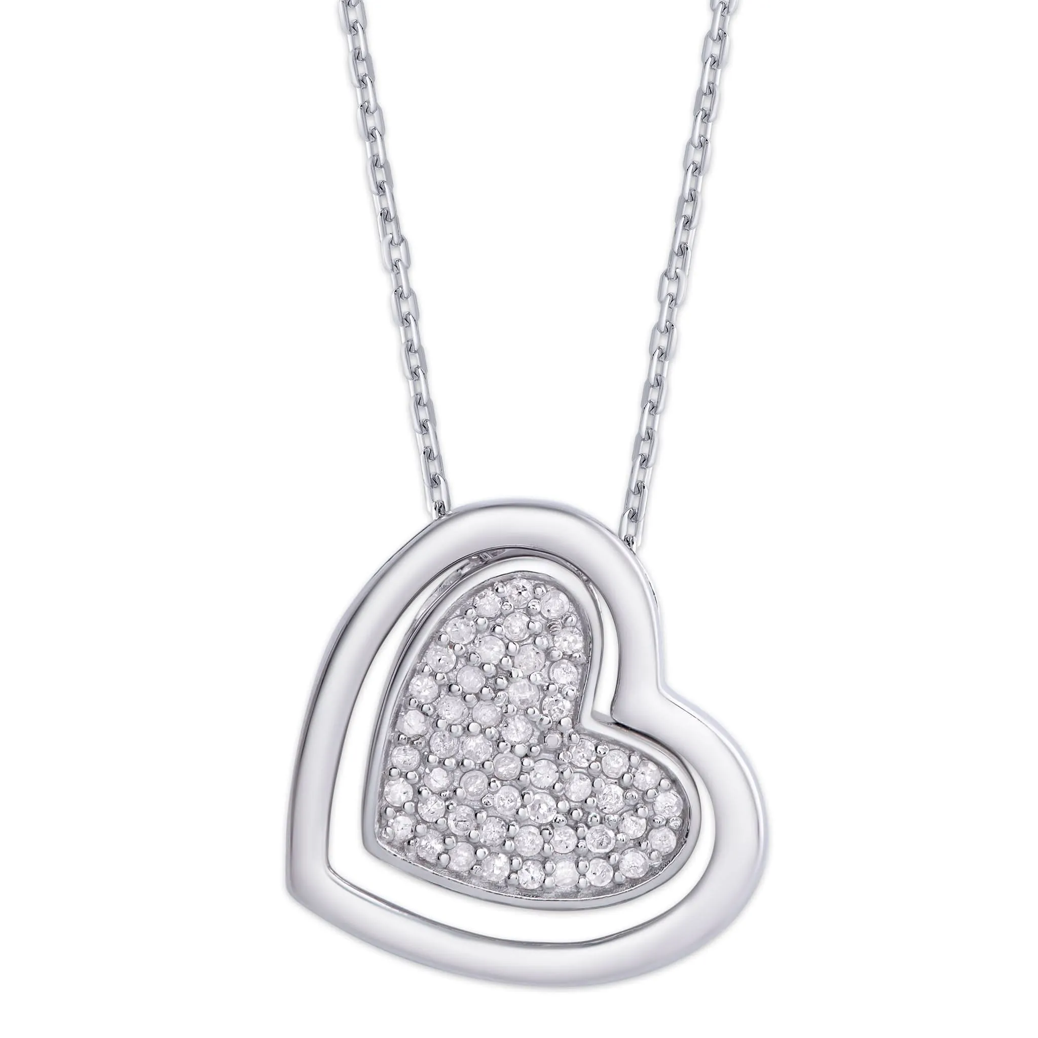 Sterling Silver 1/4 Ct Diamond Double Heart Necklace