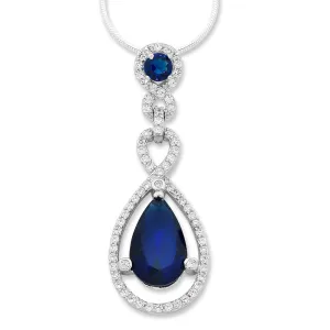 Sterling Silver Blue Cubic Zirconia Pear Necklace