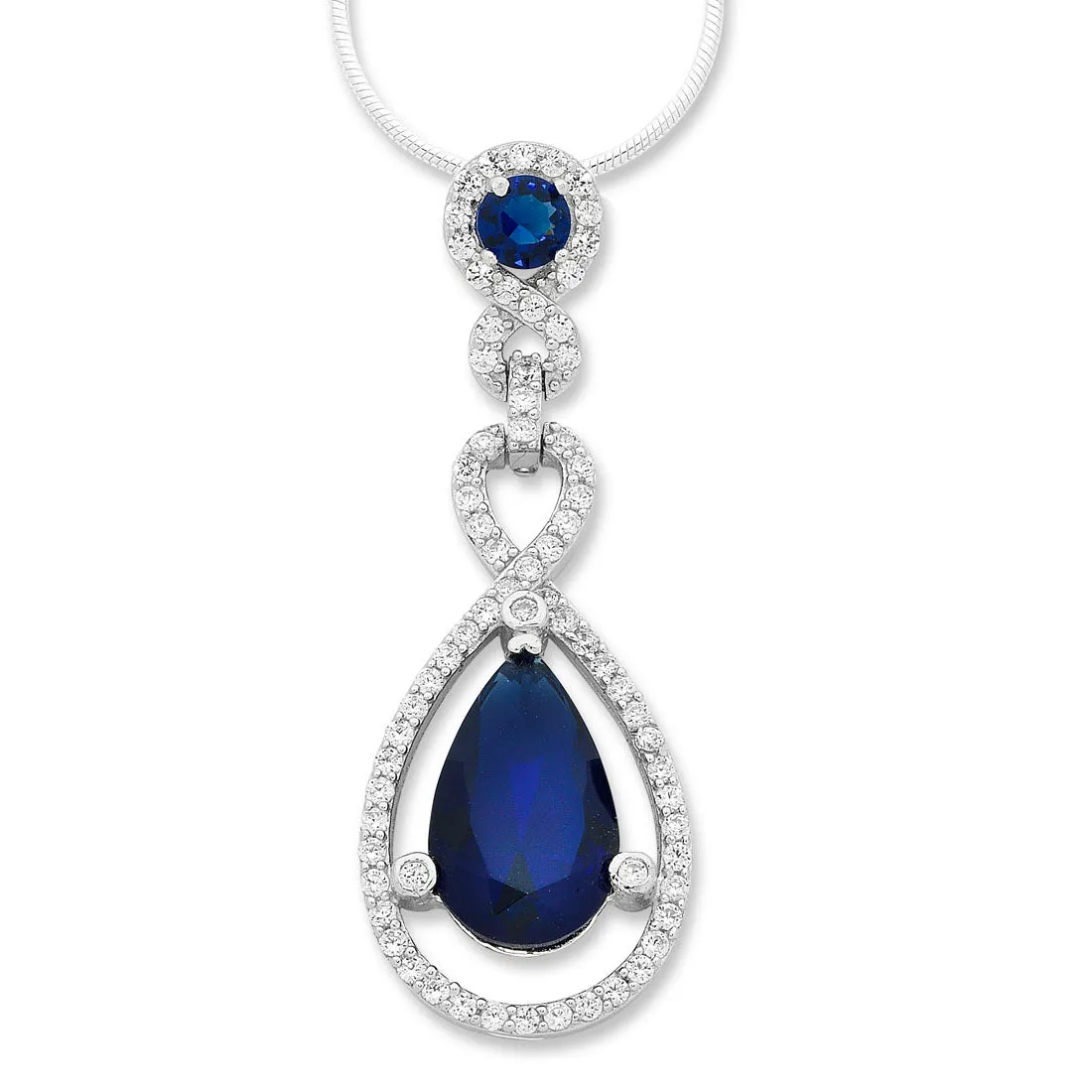 Sterling Silver Blue Cubic Zirconia Pear Necklace