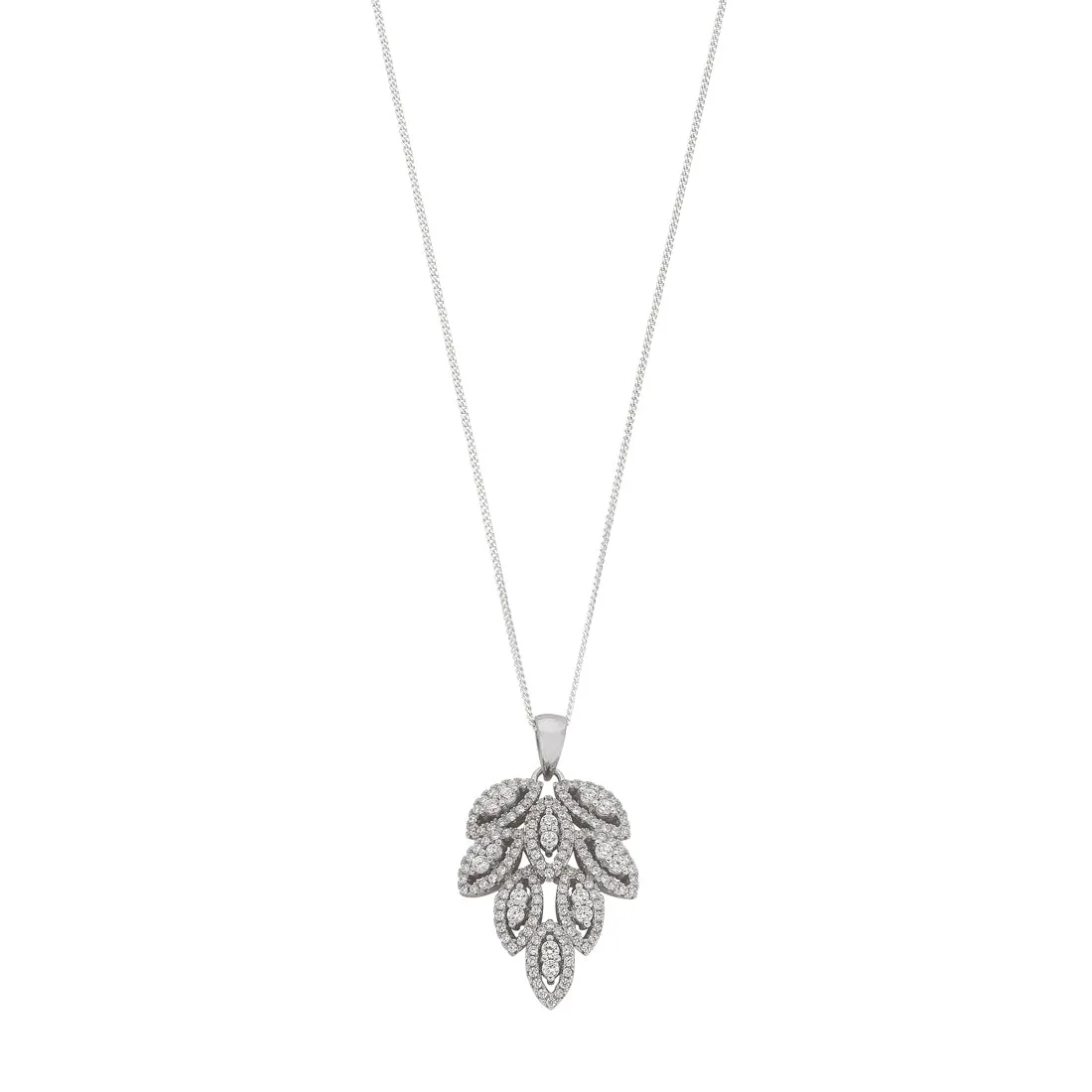 Sterling Silver Cubic Zirconia Leaf Cluster Necklace