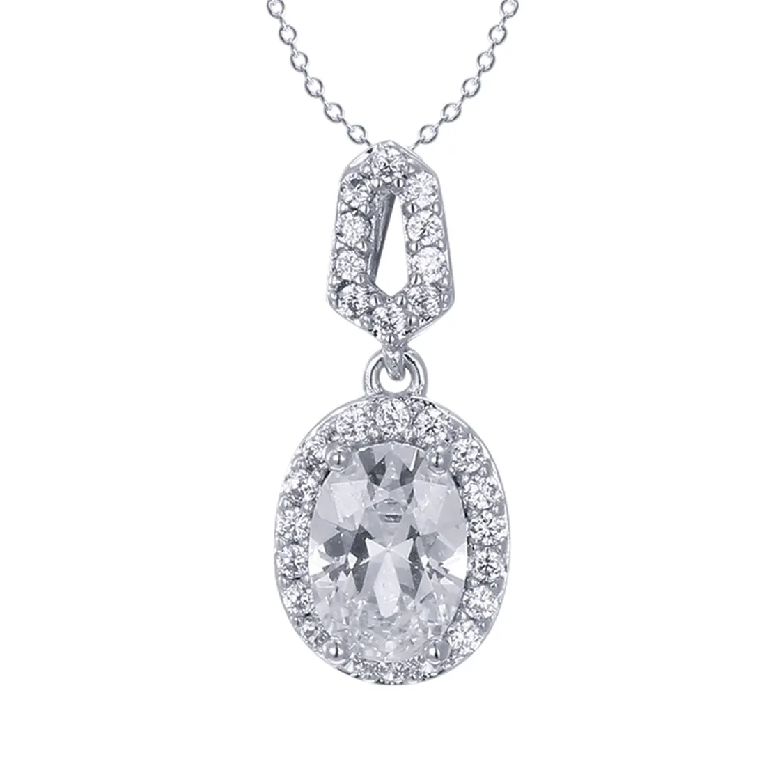Sterling Silver Cubic Zirconia Oval Halo Necklace