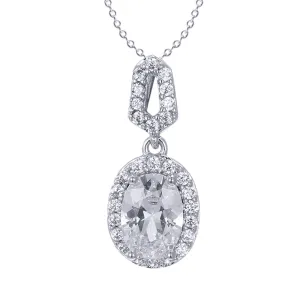 Sterling Silver Cubic Zirconia Oval Halo Necklace