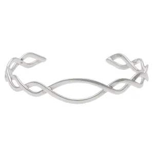 Sterling Silver Entwined Braided Adjustable Cuff Bangle - Wavy Twist Design