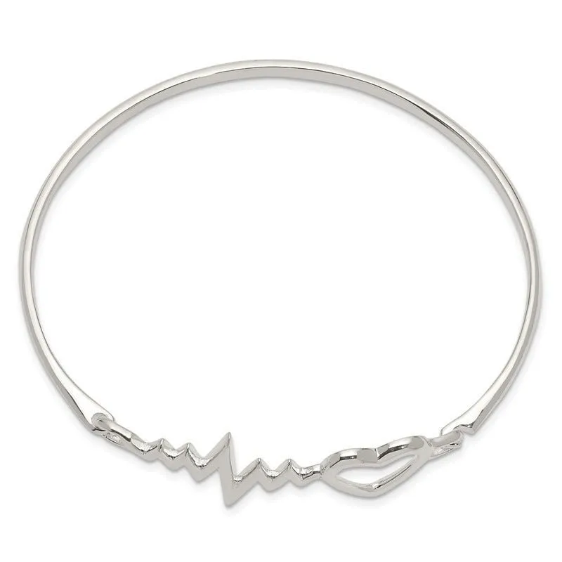 Sterling Silver Heartbeat Hinged Bangle