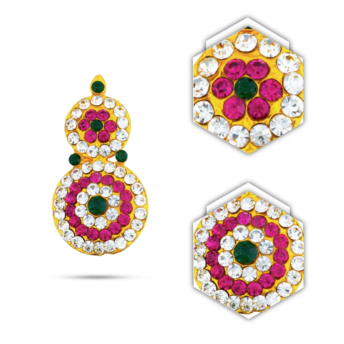 Stone Earring Pair - 2 x 1 Inches | Stud Earring/ Multicolour Stone Karnapathiram for Deity/ 30 Gms Approx