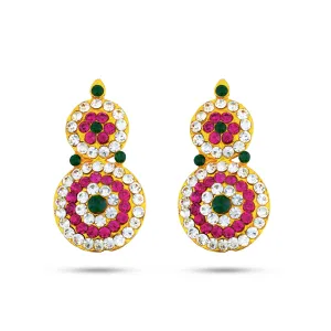 Stone Earring Pair - 2 x 1 Inches | Stud Earring/ Multicolour Stone Karnapathiram for Deity/ 30 Gms Approx