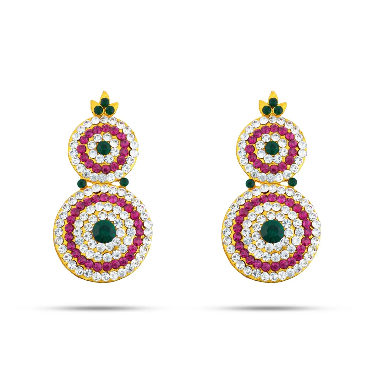Stone Earring Pair - 2.5 x 1.5 Inches | Stud Earring/ Multicolour Stone Karnapathiram for Deity/ 55 Gms Approx