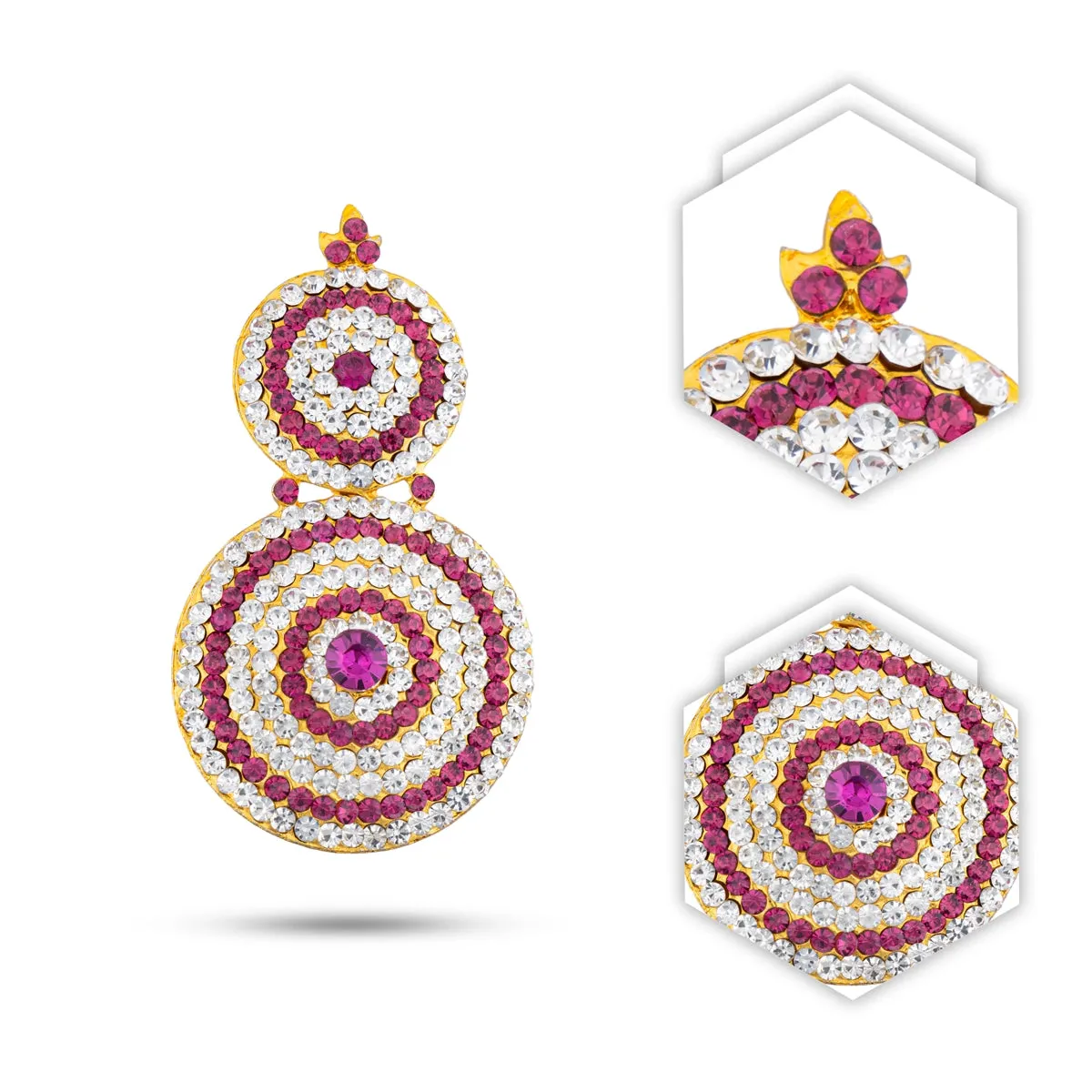 Stone Earring Pair - 3.5 x 1.75 Inches | Stud Earring/ Stone Karnapathiram for Deity/ 95 Gms Approx