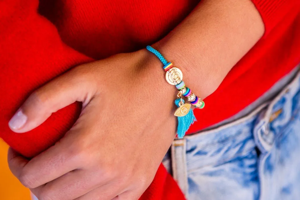 String Tassel Bracelet - Purple Evil Eye