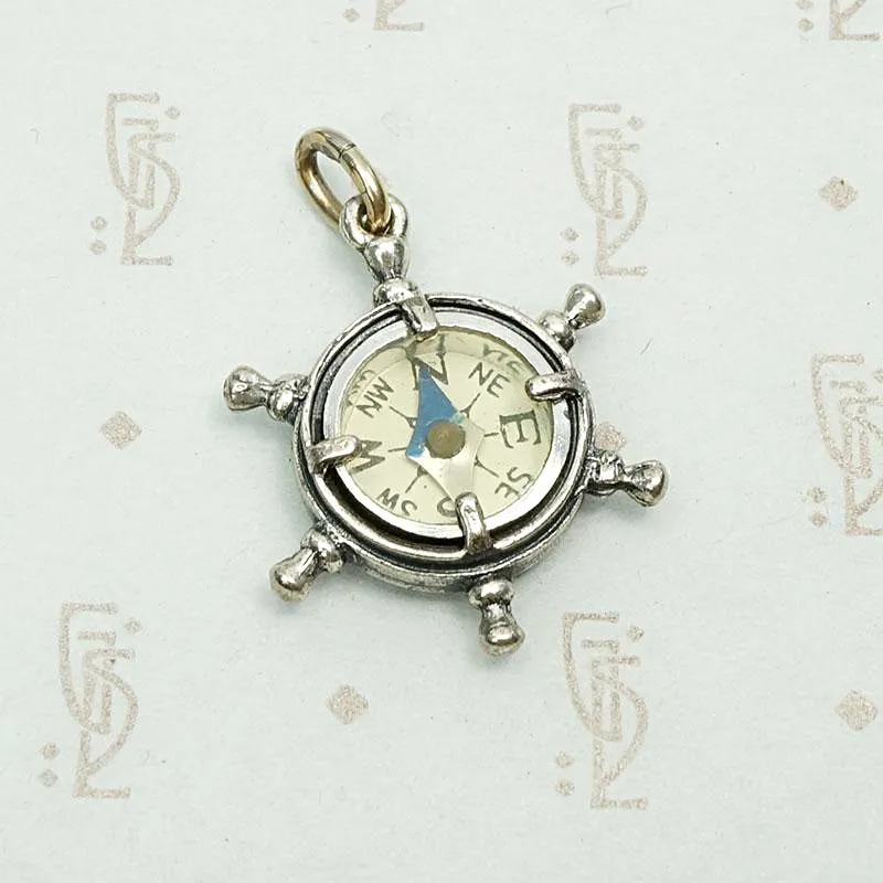 Stylish Sterling Silver Ship's Wheel Compass