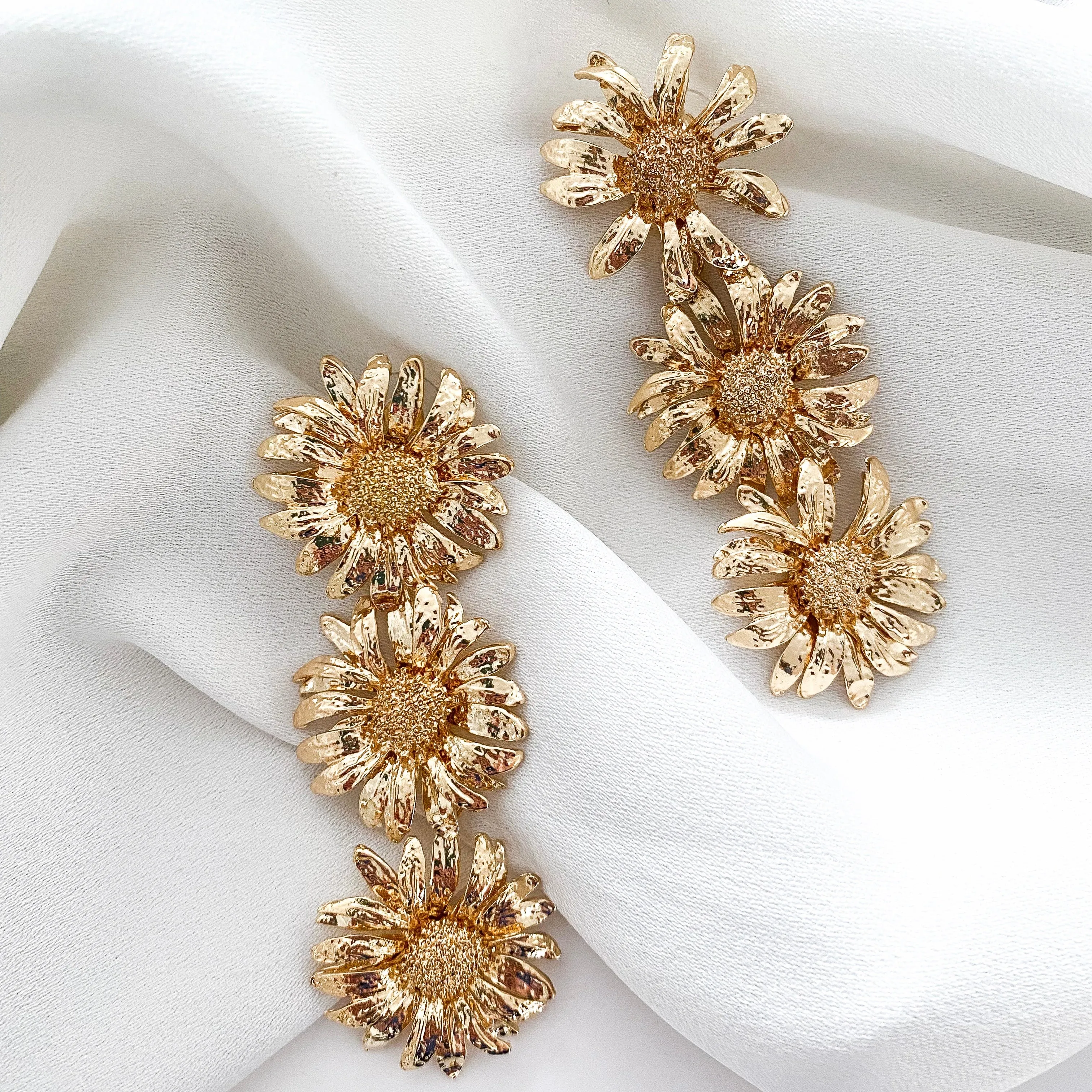 Sunflower Triple Gold Statement Earrings