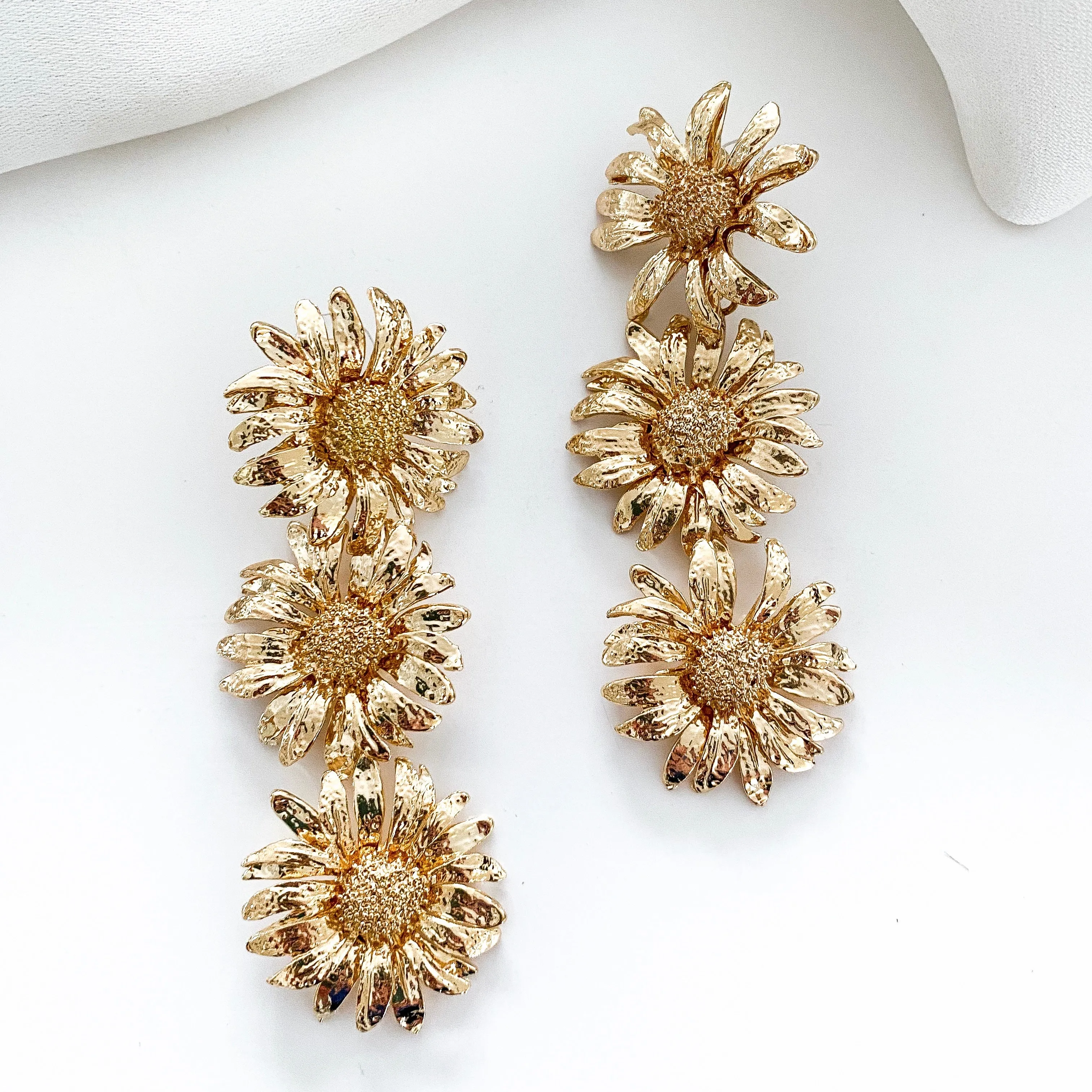 Sunflower Triple Gold Statement Earrings