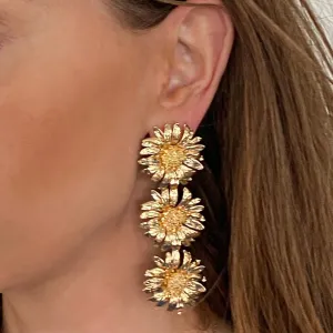Sunflower Triple Gold Statement Earrings