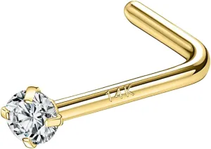 SYLWIA 14K Real Gold Nose Studs 20g 18g, L Shaped Nose Rings Corkscrew, Simulated Diamond CZ Hypoallergenic 18 20 Gauge Nose Ring Piercing for Women Wen Gifts - 2mm 2.5mm 3mm CZ
