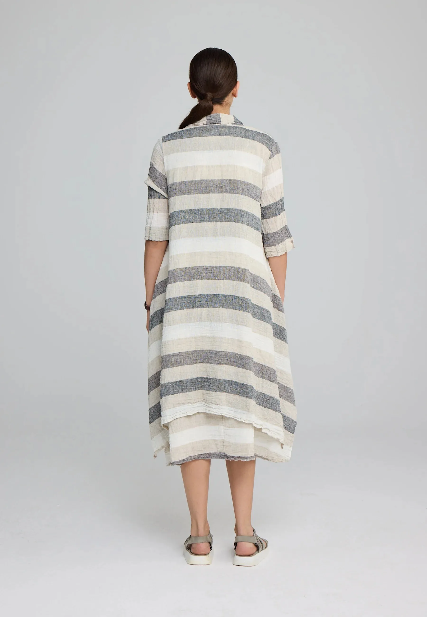 TALIA – Long Striped Gauze Linen Shirt/Dress