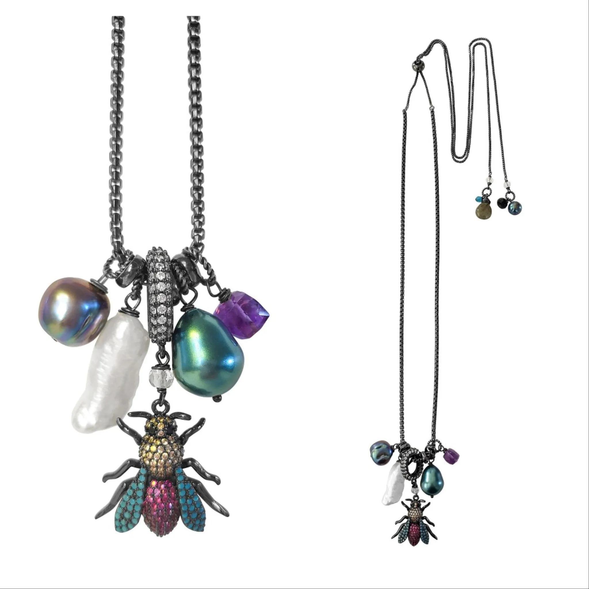 Teal Fly Charm Necklace