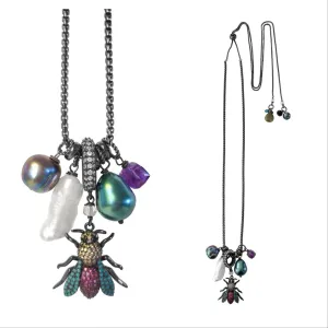 Teal Fly Charm Necklace