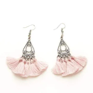Tear Drop Tassel Earrings - Blush Pink