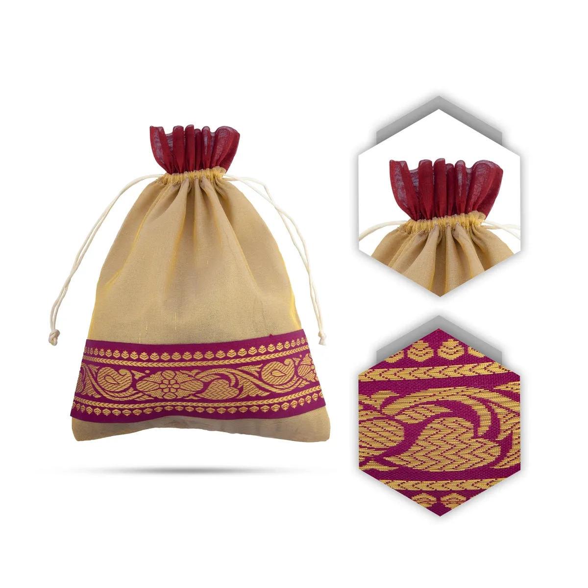 Thamboolam Bag Set - 9 x 11 Inches | 5 Pcs/ Jari Border Design Potli Bag/ Tambula Bag for Wedding/ Assorted Colour