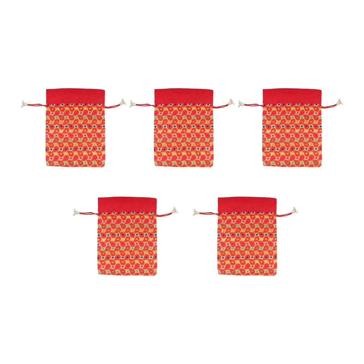 Thamboolam Bag Set - 9 x 7 Inches | 5 Pcs/ Brocade Material Potli Bag/ Tambula Bag for Wedding/ Assorted Colour