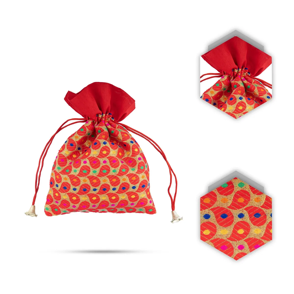 Thamboolam Bag Set - 9 x 7 Inches | 5 Pcs/ Brocade Material Potli Bag/ Tambula Bag for Wedding/ Assorted Colour