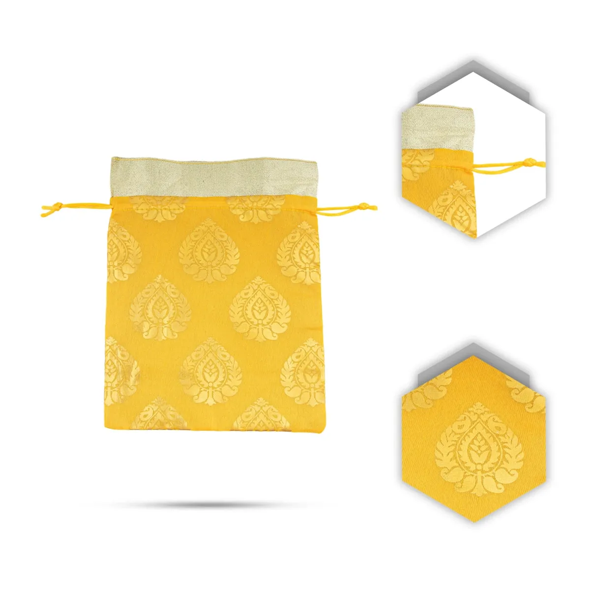 Thamboolam Bag Set - 9 x 7 Inches | 5 Pcs/ Jari Design Potli Bag/ Tambula Bag for Wedding/ Assorted Colour