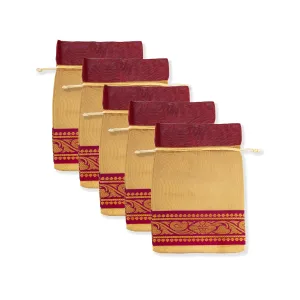 Thambulam Bag Set - 9.5 x 7 Inches | 5 Pcs/ Jari Border Potli Bag/ Return Gift Bag for Women/ Assorted Colour