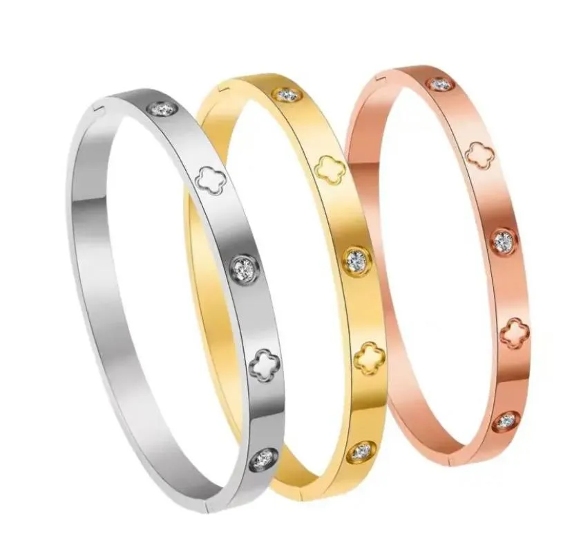 Titanium Rose Gold Bracelet Four Leaf Clover Design