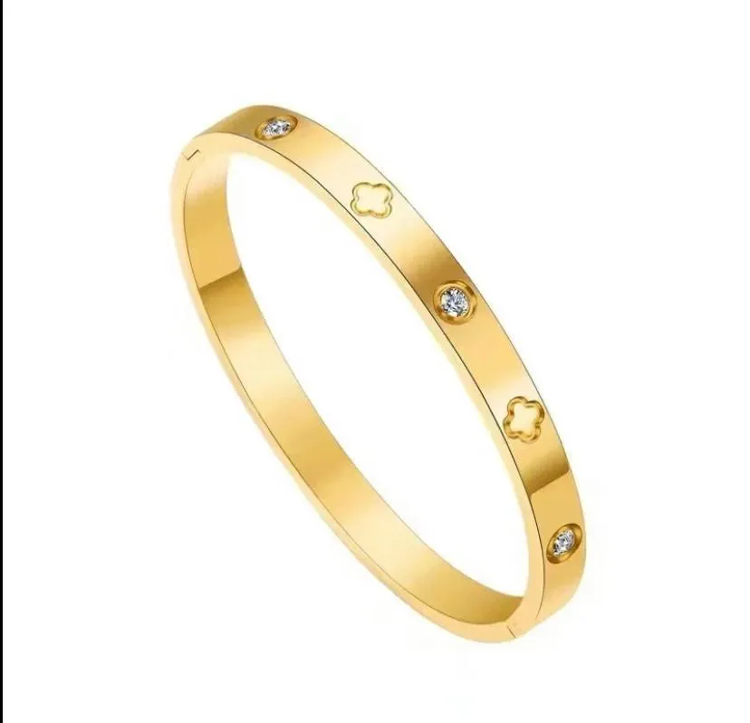 Titanium Rose Gold Bracelet Four Leaf Clover Design