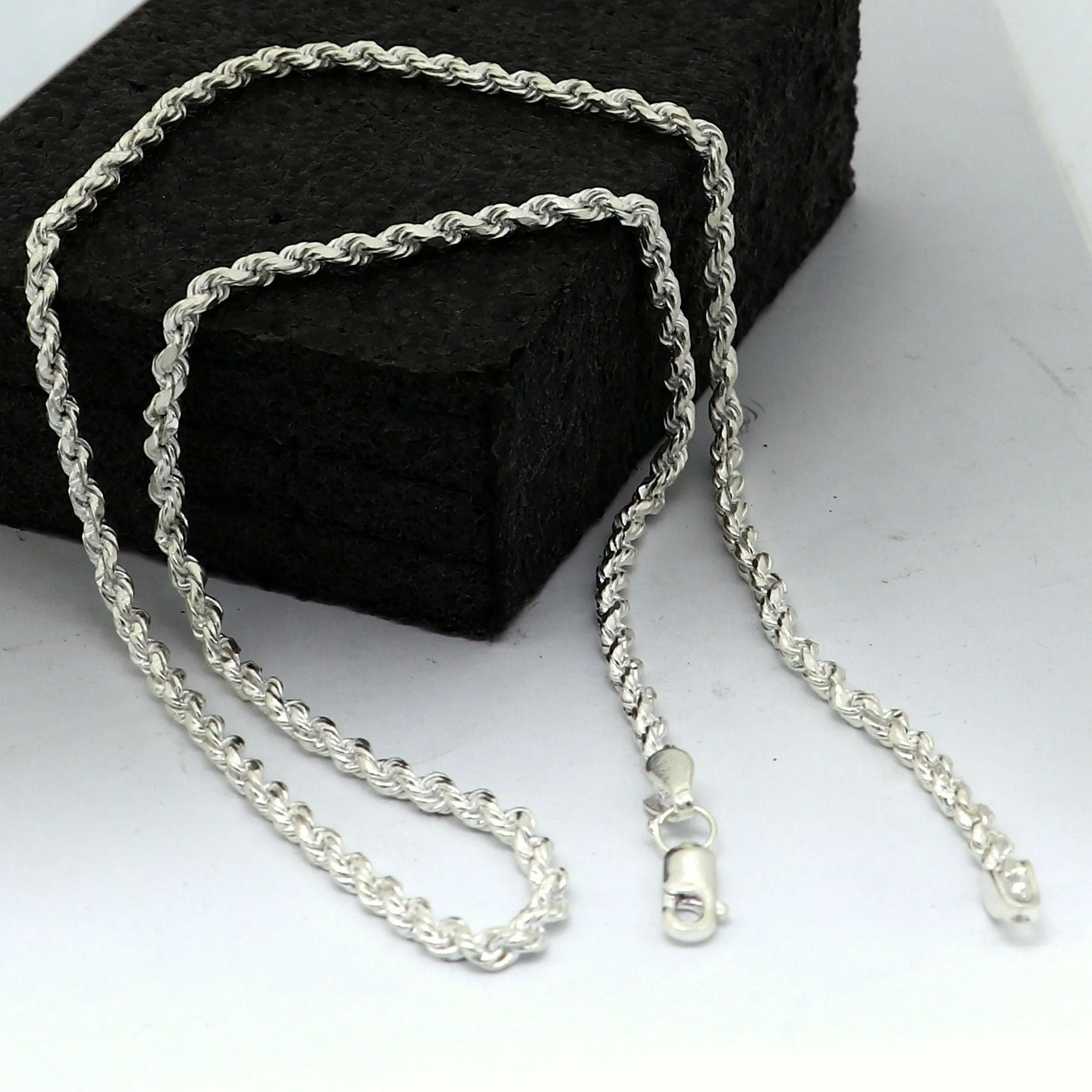 Trendy style Solid 925 sterling silver 19" TO 21" Rope chain 925 sterling silver handmade necklace chain, plain twisted silver chain ch572