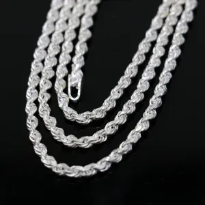 Trendy style Solid 925 sterling silver 19" TO 21" Rope chain 925 sterling silver handmade necklace chain, plain twisted silver chain ch572