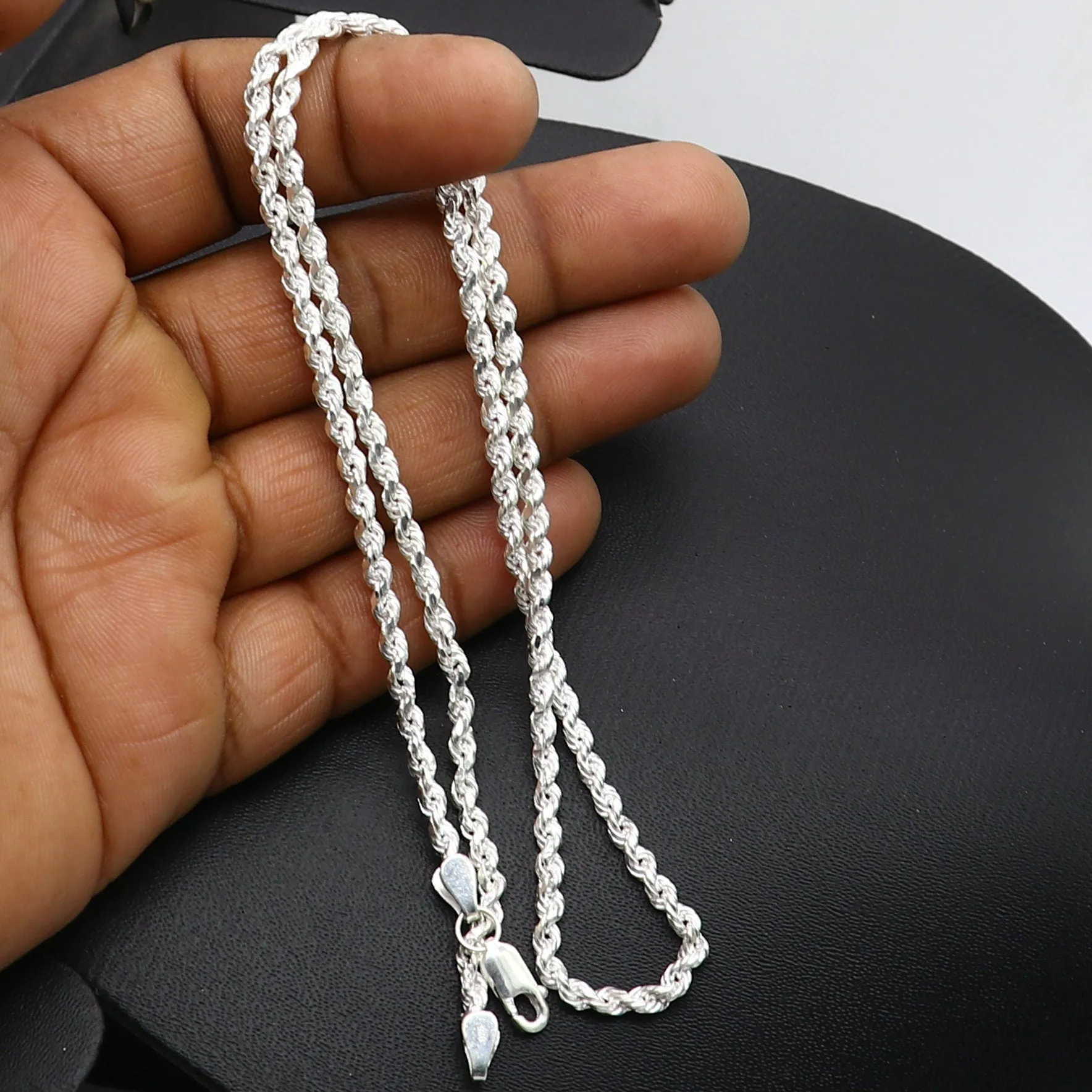 Trendy style Solid 925 sterling silver 19" TO 21" Rope chain 925 sterling silver handmade necklace chain, plain twisted silver chain ch572