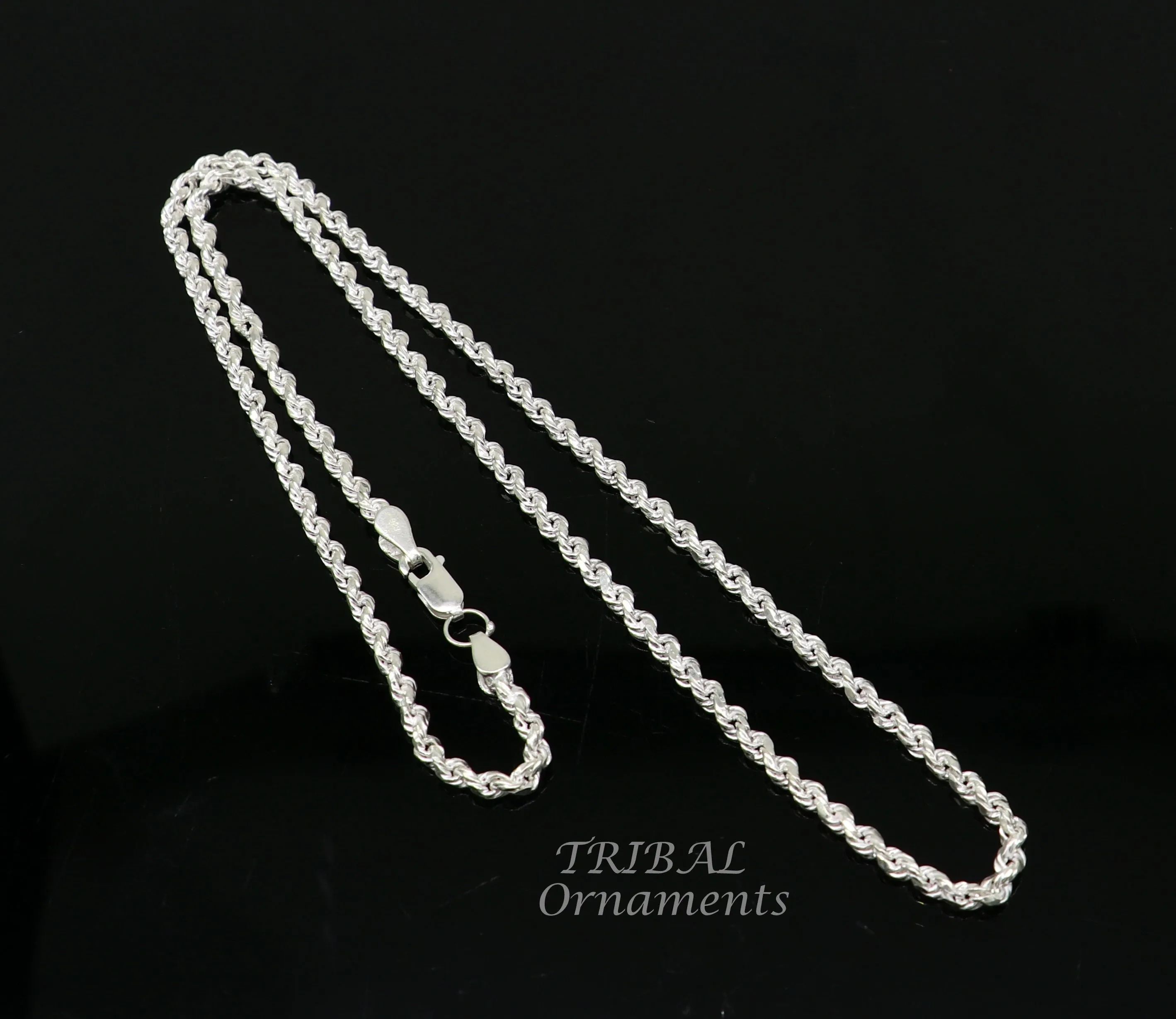 Trendy style Solid 925 sterling silver 19" TO 21" Rope chain 925 sterling silver handmade necklace chain, plain twisted silver chain ch572