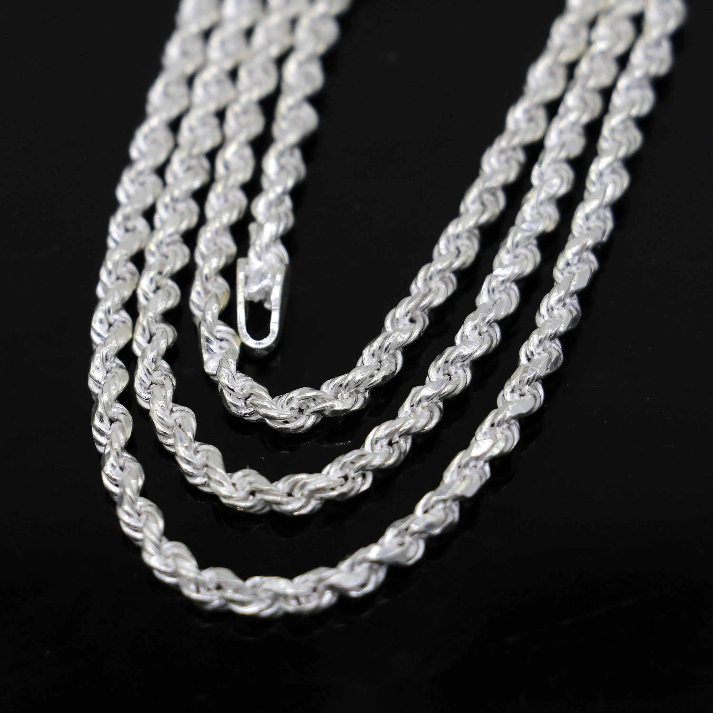 Trendy style Solid 925 sterling silver 19" TO 21" Rope chain 925 sterling silver handmade necklace chain, plain twisted silver chain ch572