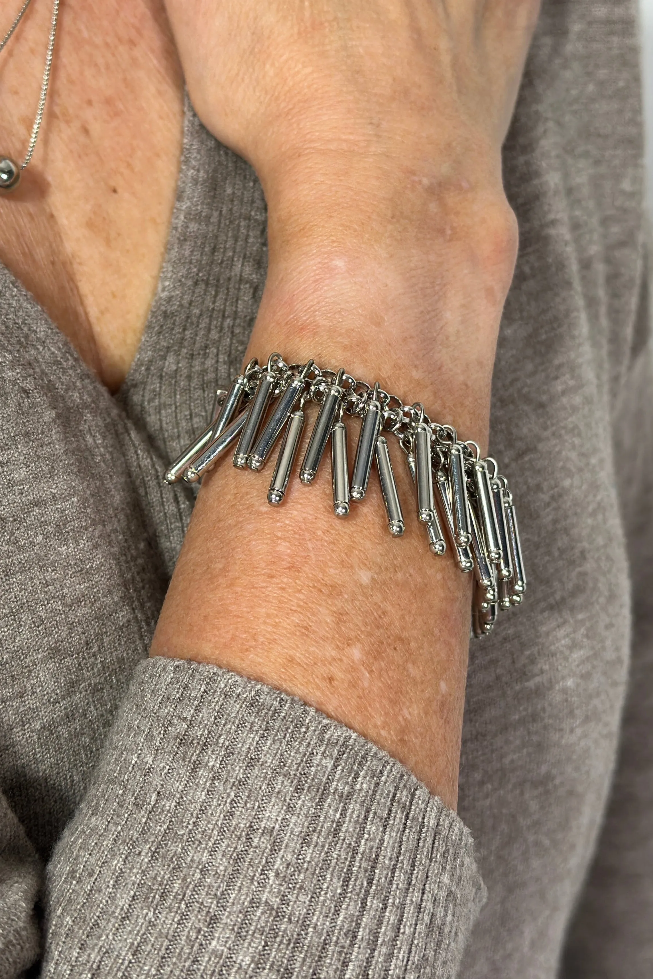 Tubular Fringe Bracelet Silver