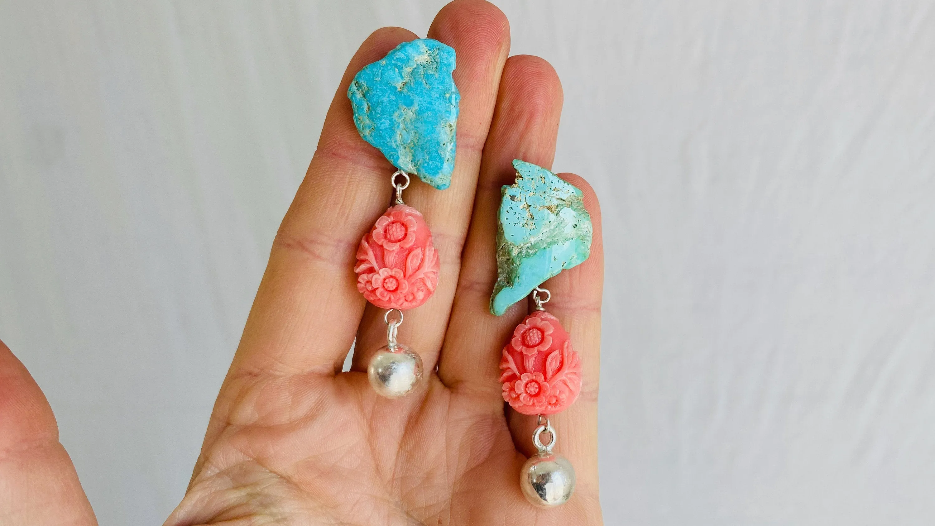 Turquoise & Faux Shell Earrings.
