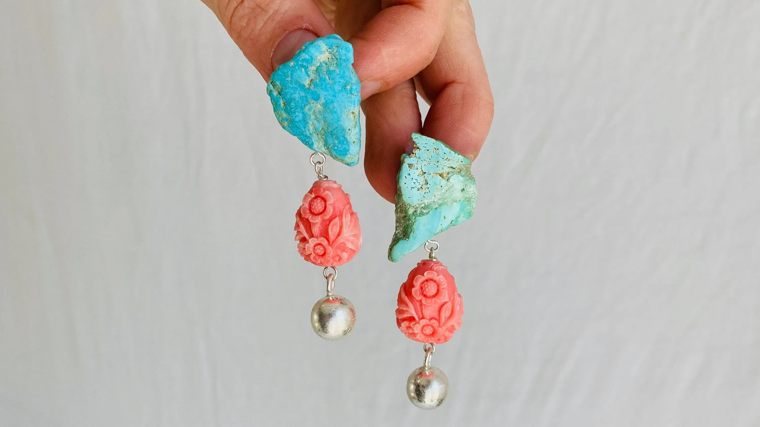 Turquoise & Faux Shell Earrings.