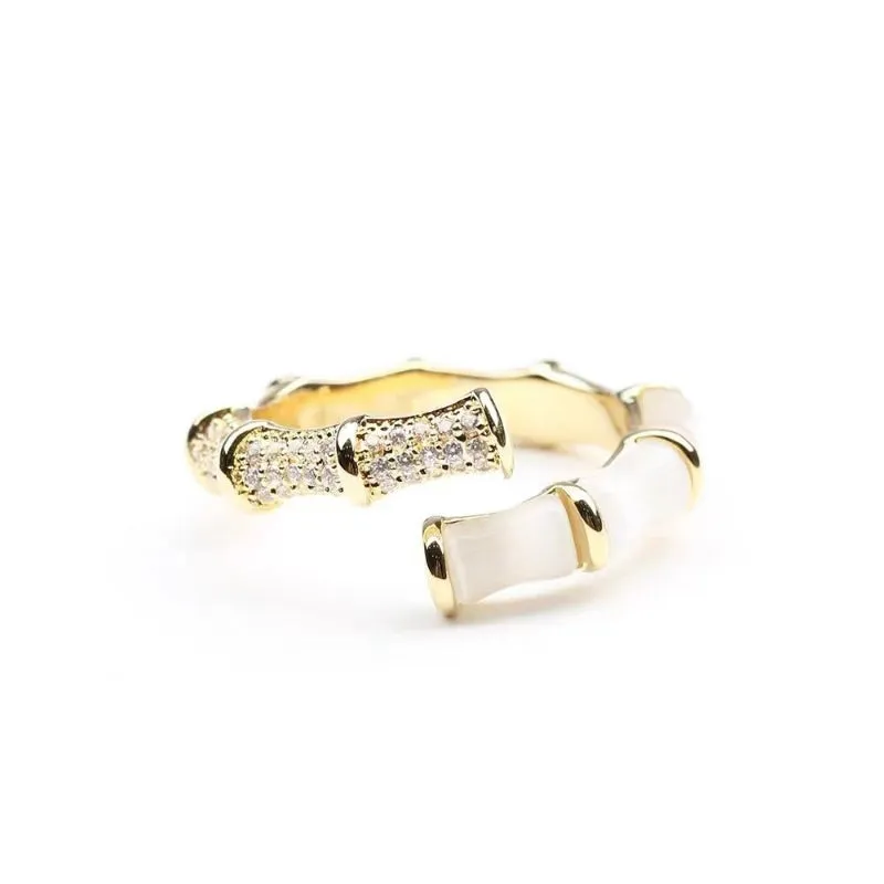 Vibrant Luxury Opal Bamboo Shape Adjustable Open Rings
