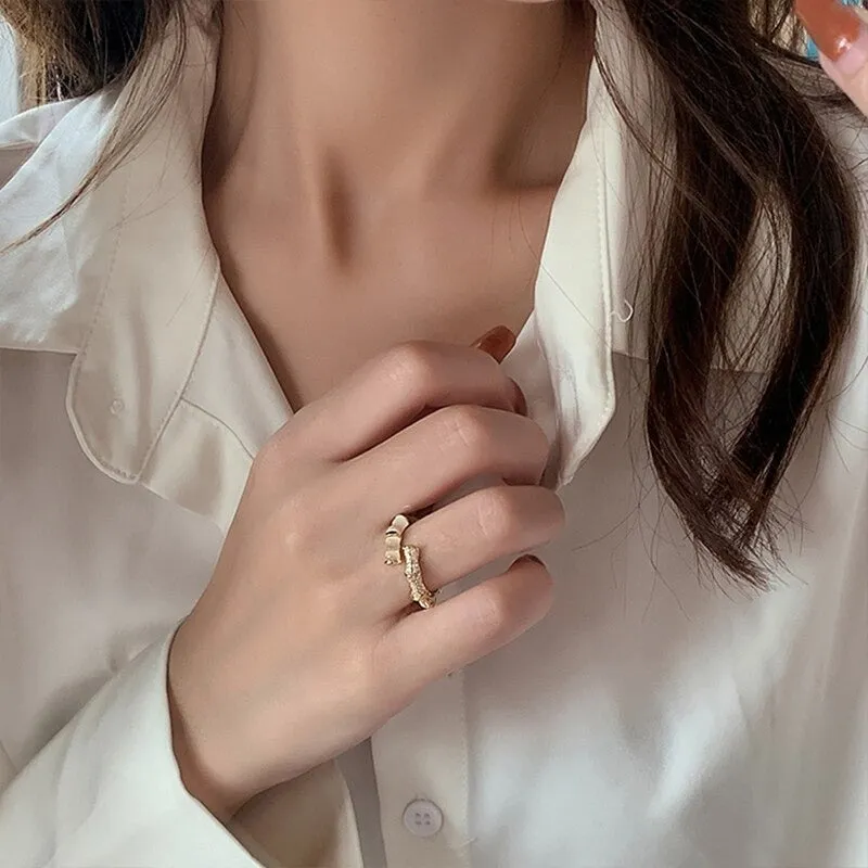 Vibrant Luxury Opal Bamboo Shape Adjustable Open Rings
