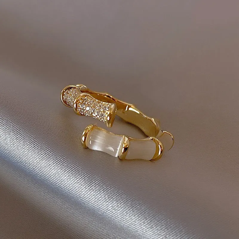 Vibrant Luxury Opal Bamboo Shape Adjustable Open Rings