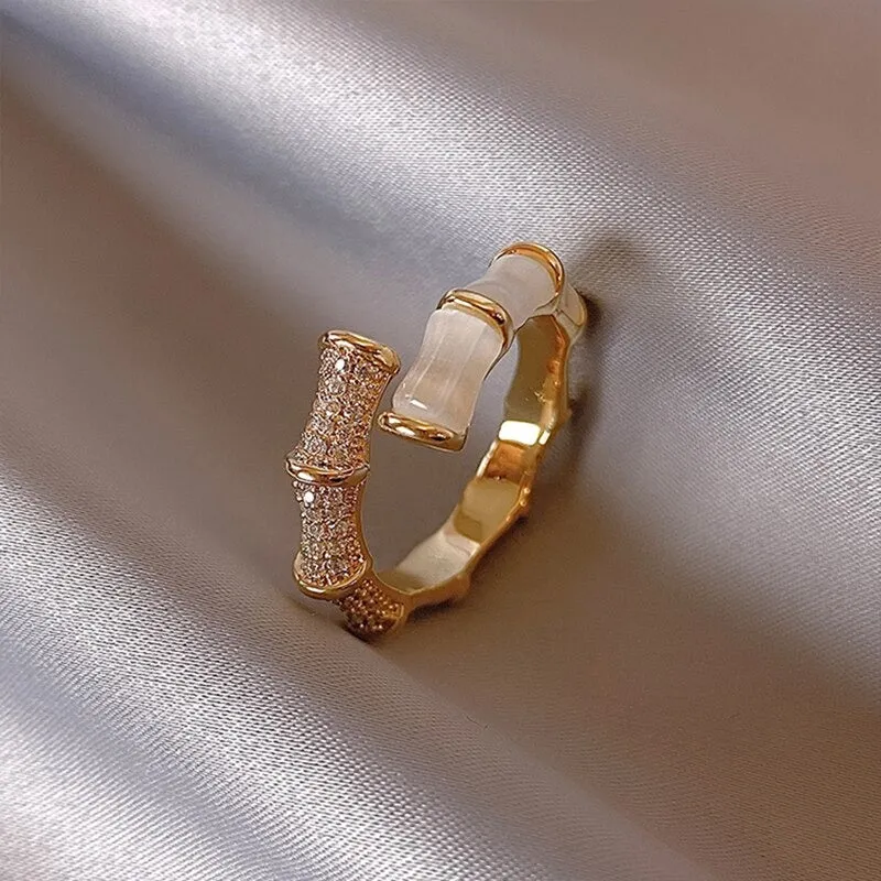 Vibrant Luxury Opal Bamboo Shape Adjustable Open Rings
