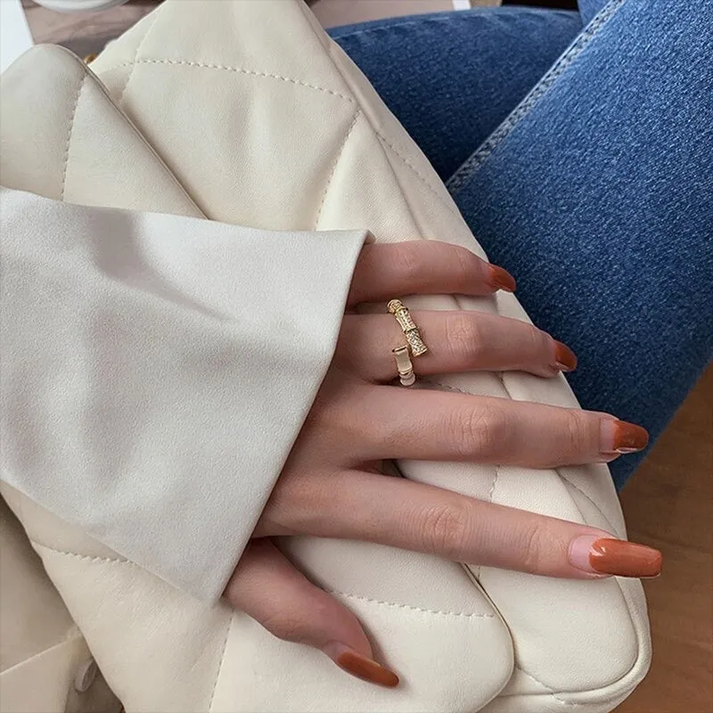 Vibrant Luxury Opal Bamboo Shape Adjustable Open Rings